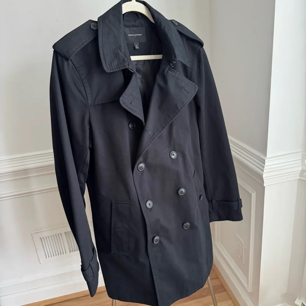 Banana Republic Men's Black Double-Breasted Trench Coat Medium